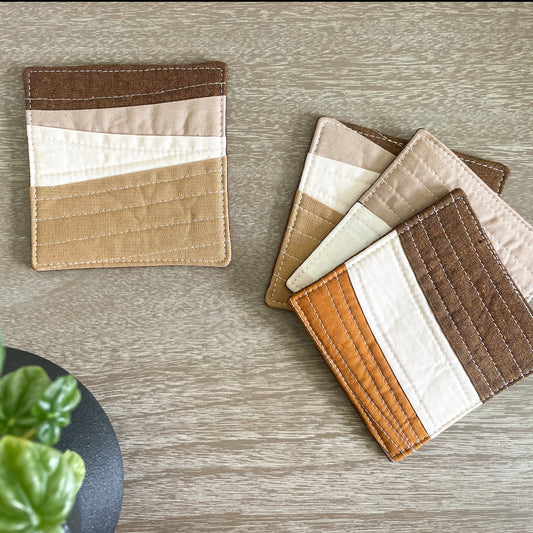 quilted coasters_rust and natural set of 4