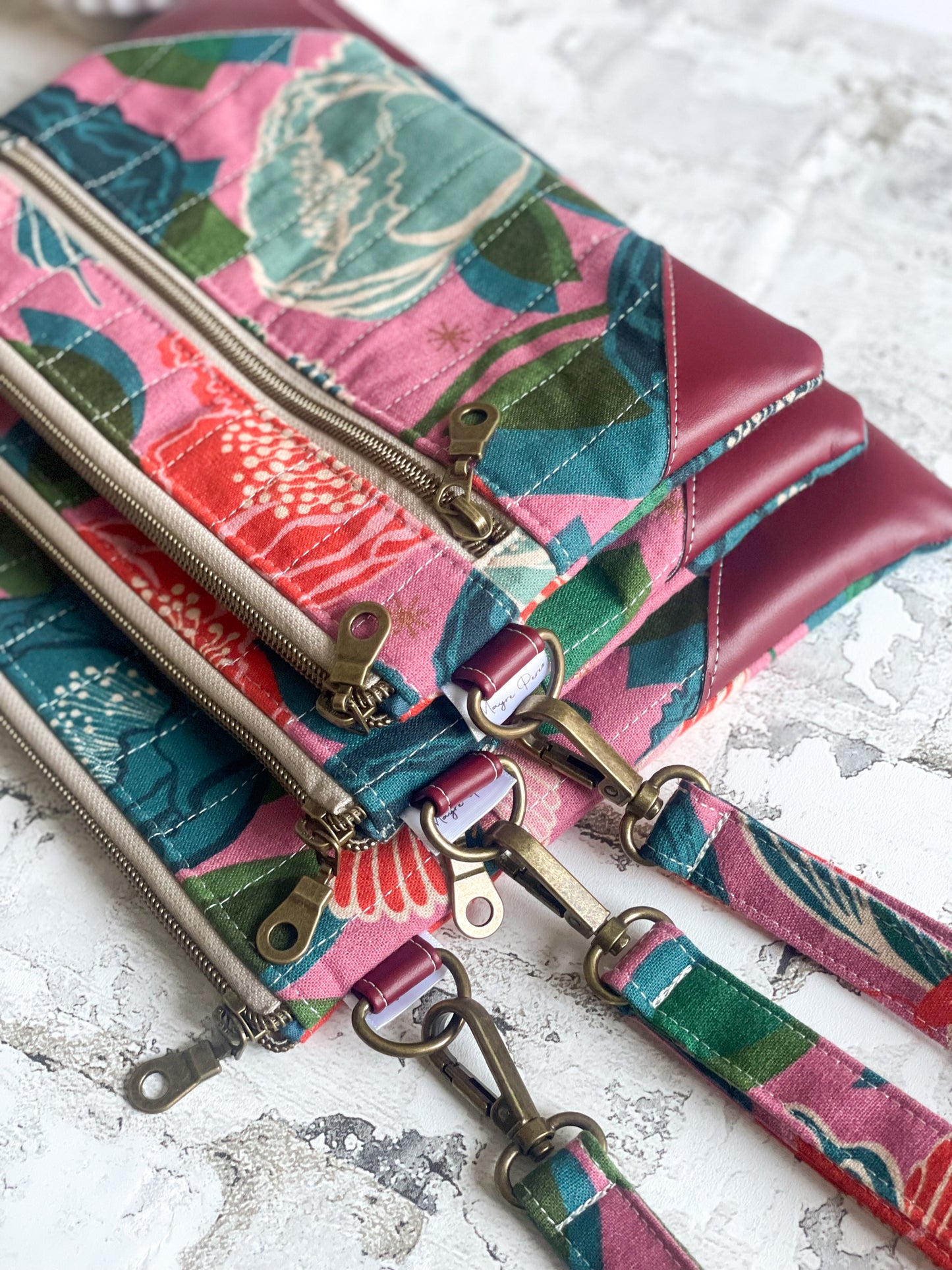 Double Zip Pouch in Berry & Blue Floral