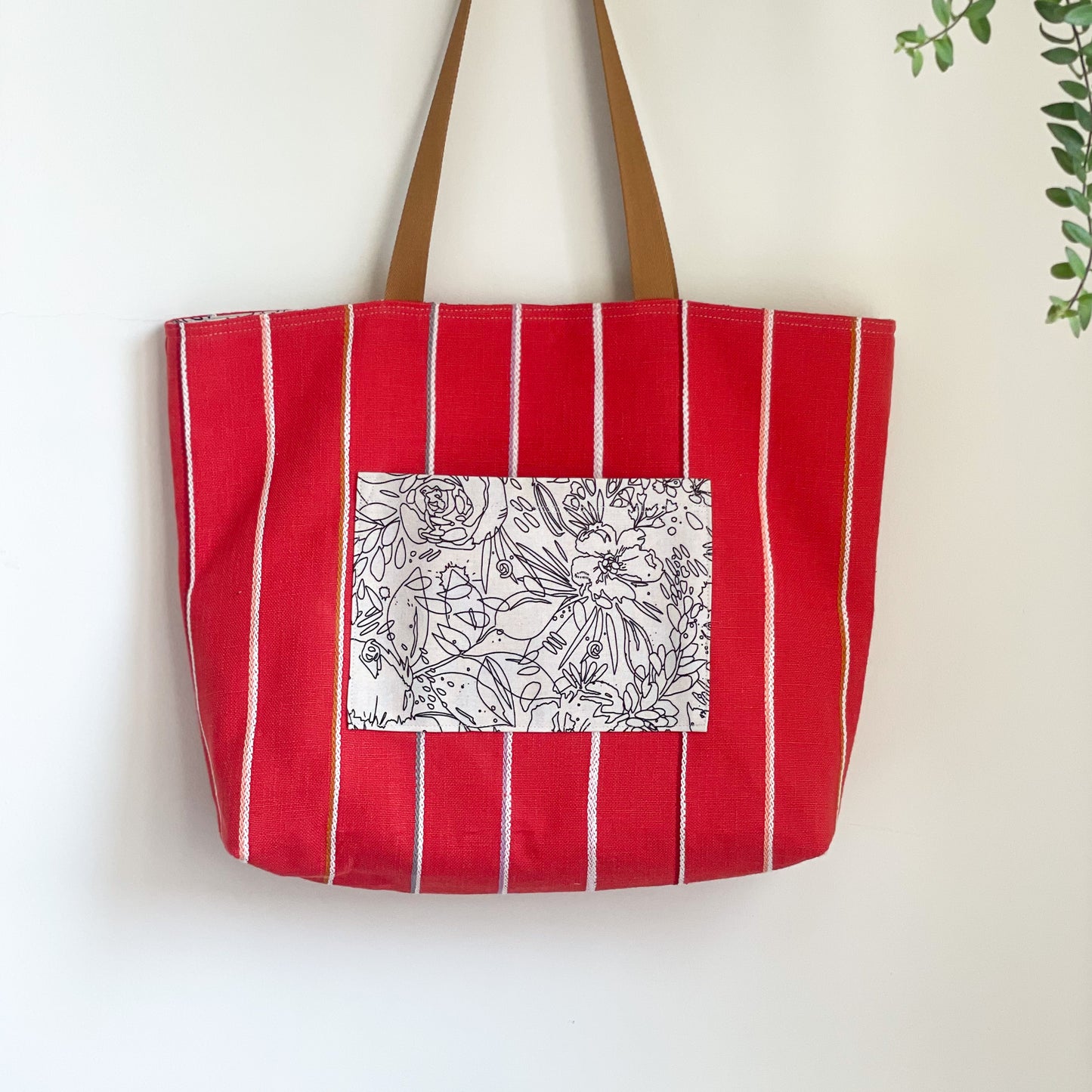 Reversible canvas tote_red toweling stripes